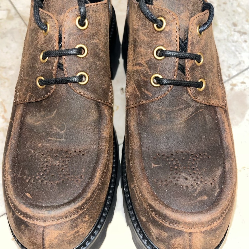 CELINE TRIOMPHE DERBIE Boots, Waxed Suede Shoes Women’s Sz 39 / 8.5 US - Picture 9 of 13